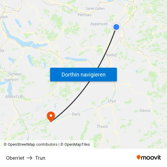 Oberriet to Trun map