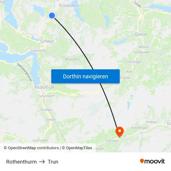 Rothenthurm to Trun map