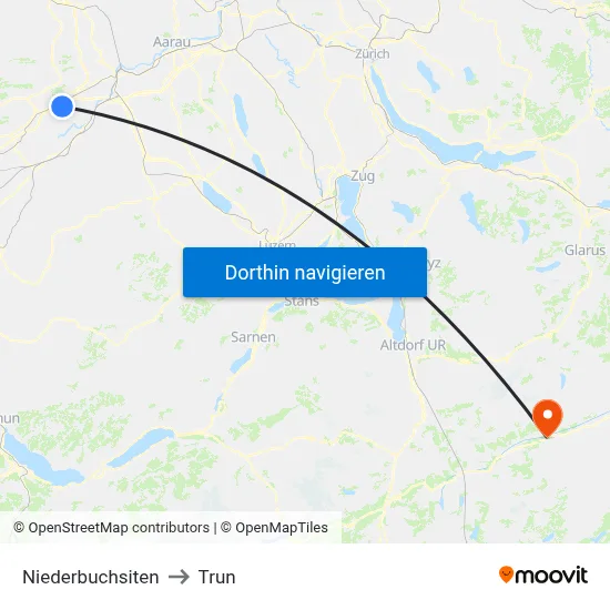 Niederbuchsiten to Trun map