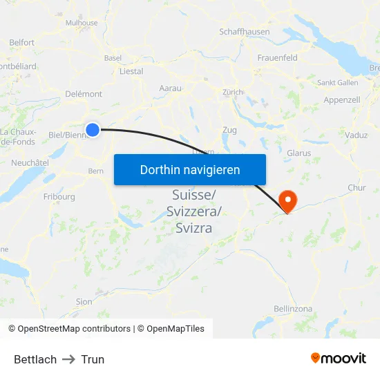 Bettlach to Trun map