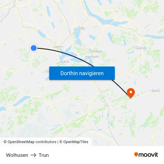 Wolhusen to Trun map