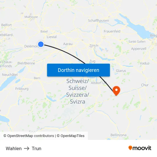 Wahlen to Trun map