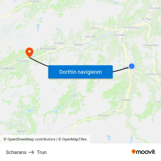 Scharans to Trun map