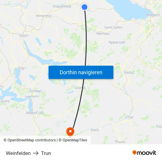 Weinfelden to Trun map