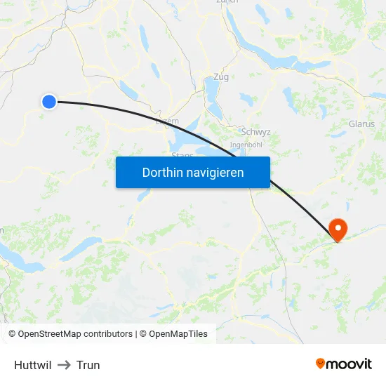 Huttwil to Trun map