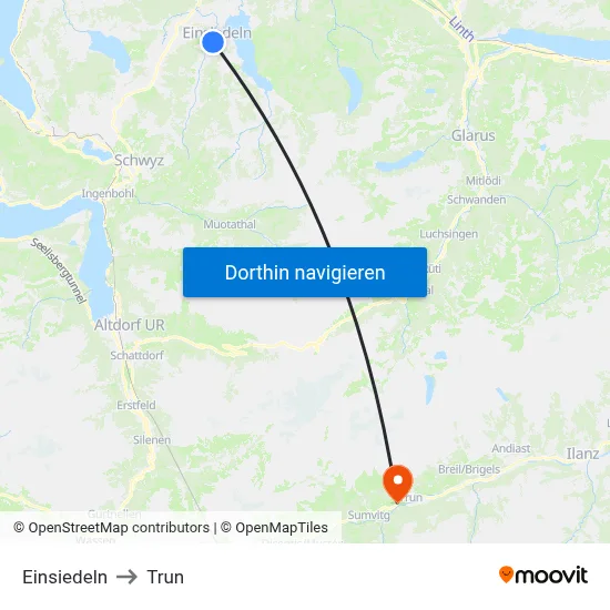 Einsiedeln to Trun map