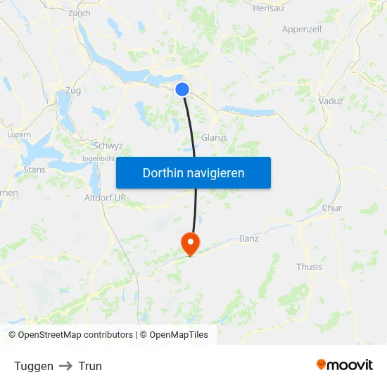 Tuggen to Trun map
