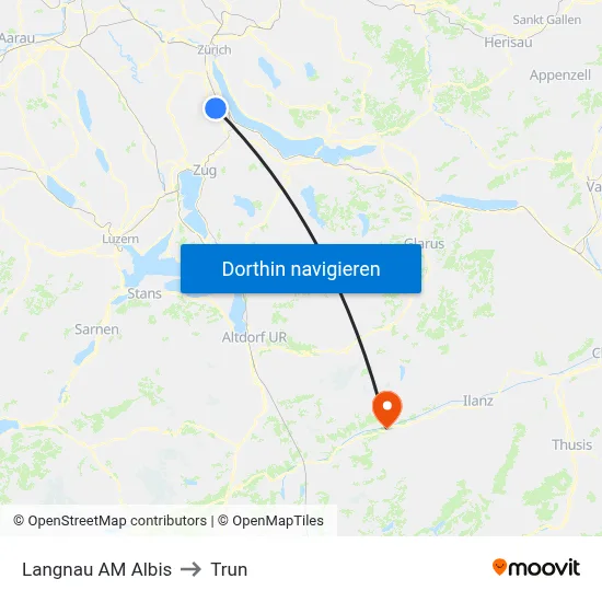 Langnau AM Albis to Trun map