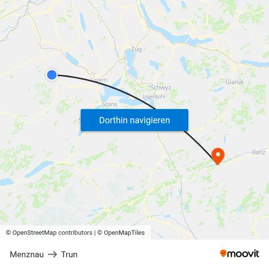 Menznau to Trun map