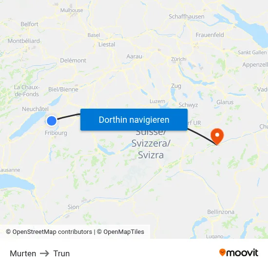 Murten to Trun map