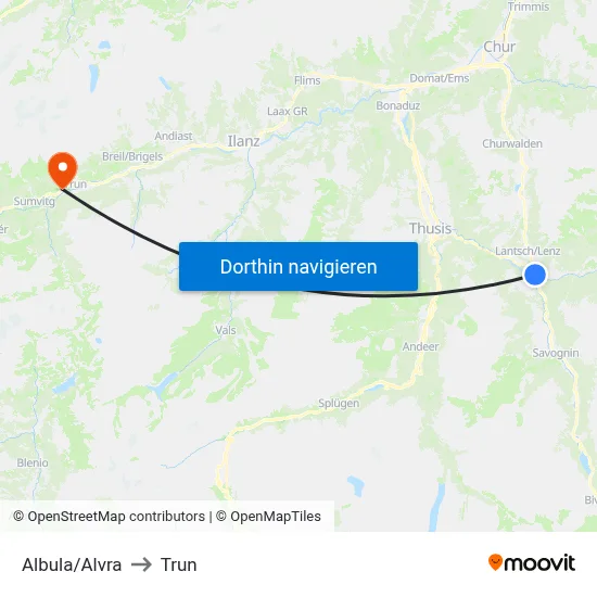 Albula/Alvra to Trun map