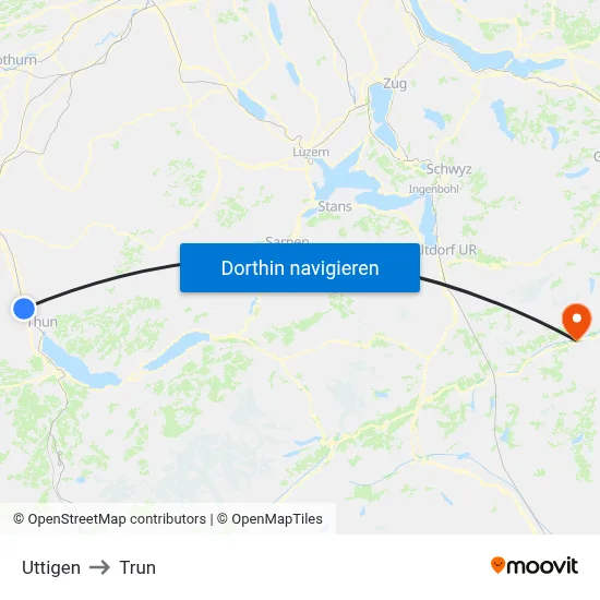 Uttigen to Trun map