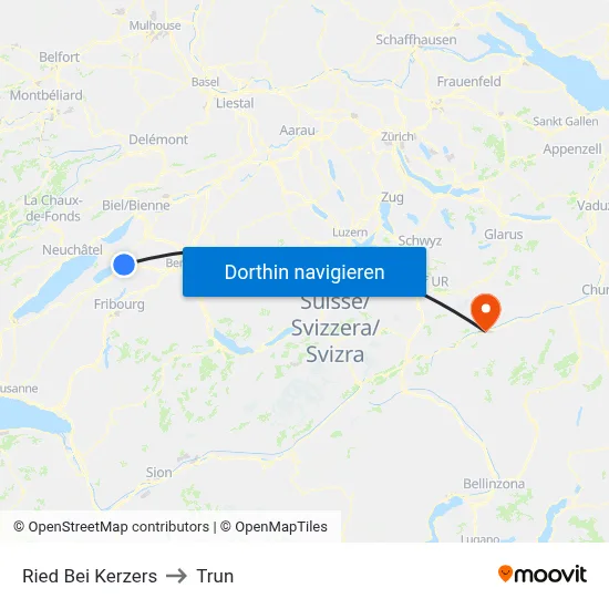 Ried Bei Kerzers to Trun map