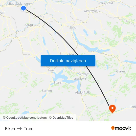 Eiken to Trun map