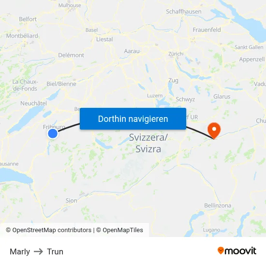 Marly to Trun map