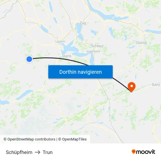 Schüpfheim to Trun map
