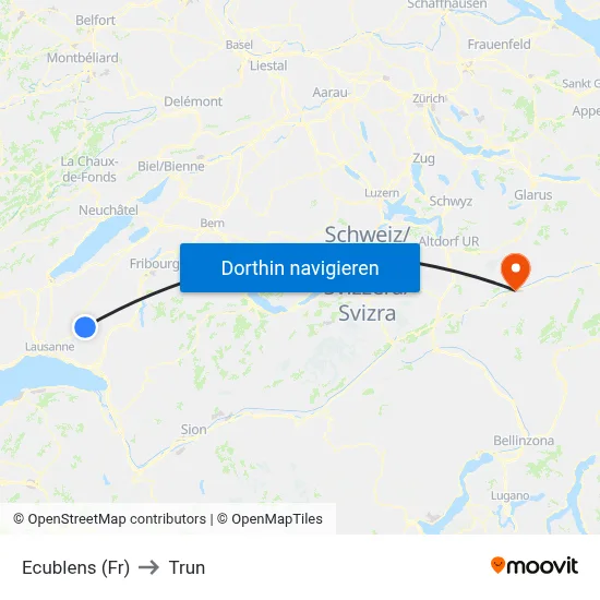 Ecublens (Fr) to Trun map