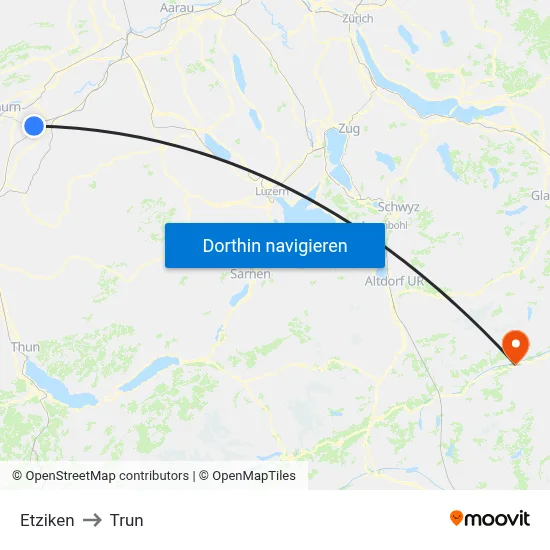 Etziken to Trun map