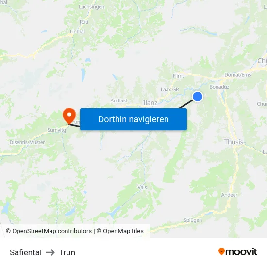 Safiental to Trun map