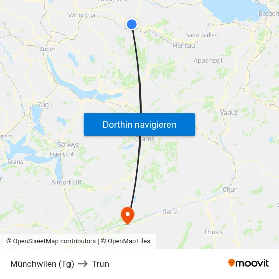 Münchwilen (Tg) to Trun map