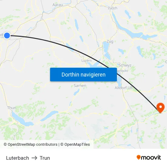 Luterbach to Trun map