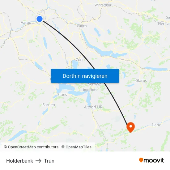 Holderbank to Trun map