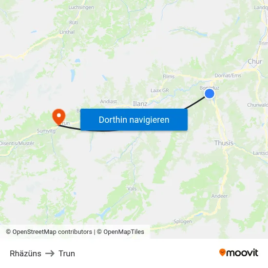 Rhäzüns to Trun map