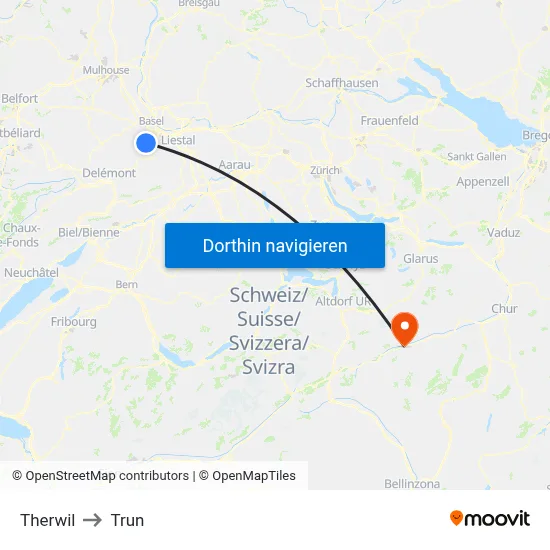 Therwil to Trun map