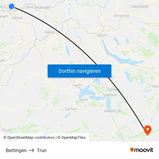 Bettingen to Trun map