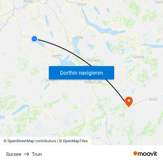 Sursee to Trun map