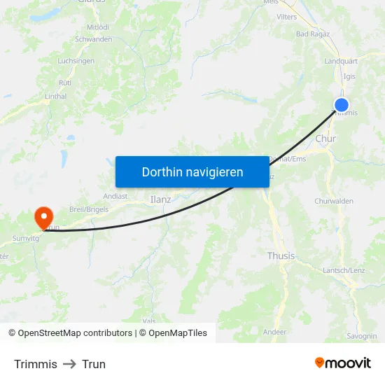 Trimmis to Trun map