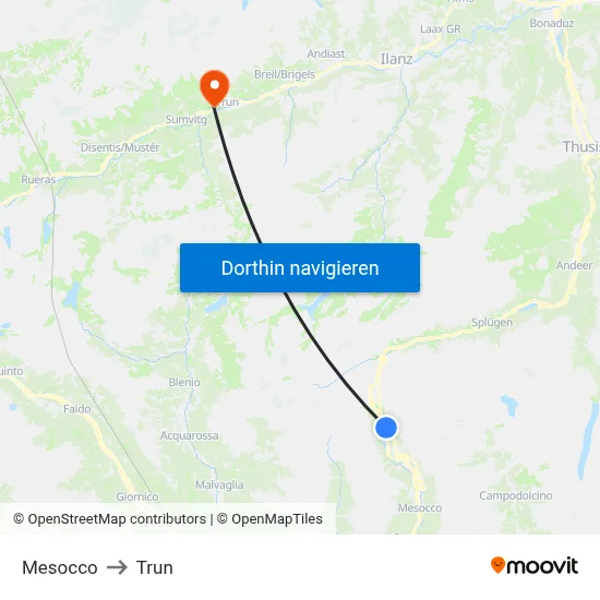 Mesocco to Trun map