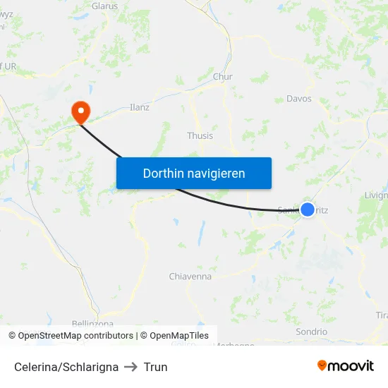Celerina/Schlarigna to Trun map