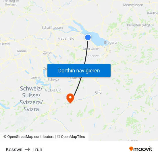 Kesswil to Trun map