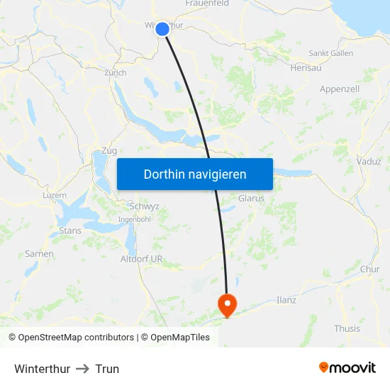 Winterthur to Trun map