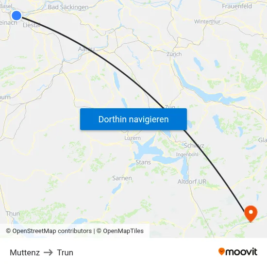 Muttenz to Trun map