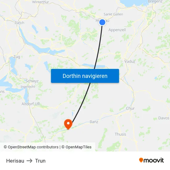 Herisau to Trun map