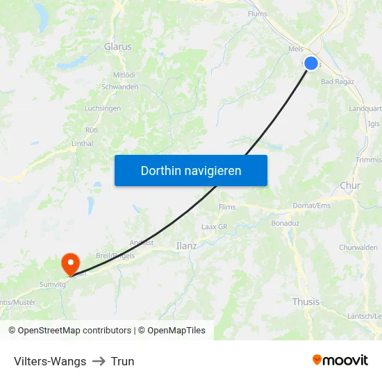 Vilters-Wangs to Trun map