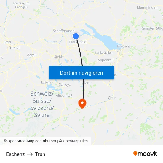 Eschenz to Trun map