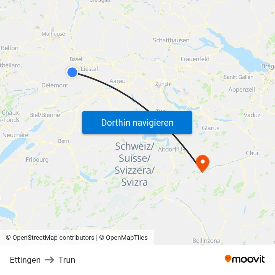 Ettingen to Trun map