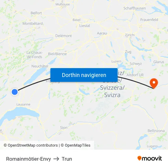 Romainmôtier-Envy to Trun map