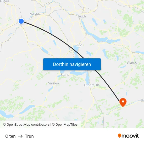 Olten to Trun map