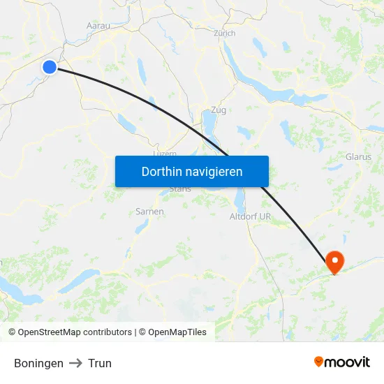 Boningen to Trun map