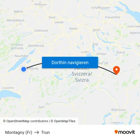 Montagny (Fr) to Trun map