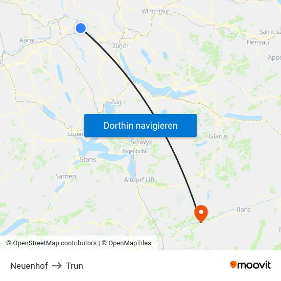 Neuenhof to Trun map