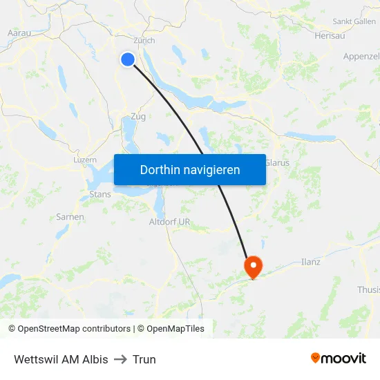 Wettswil AM Albis to Trun map