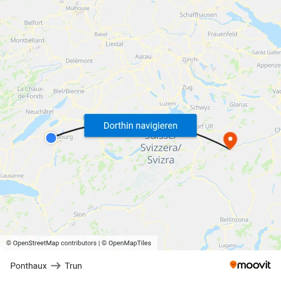 Ponthaux to Trun map