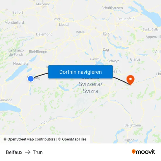 Belfaux to Trun map