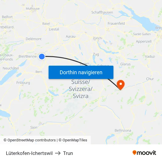 Lüterkofen-Ichertswil to Trun map