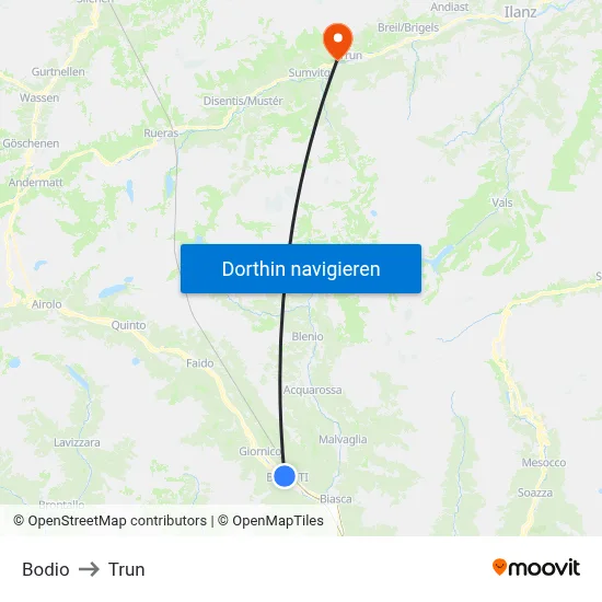 Bodio to Trun map
